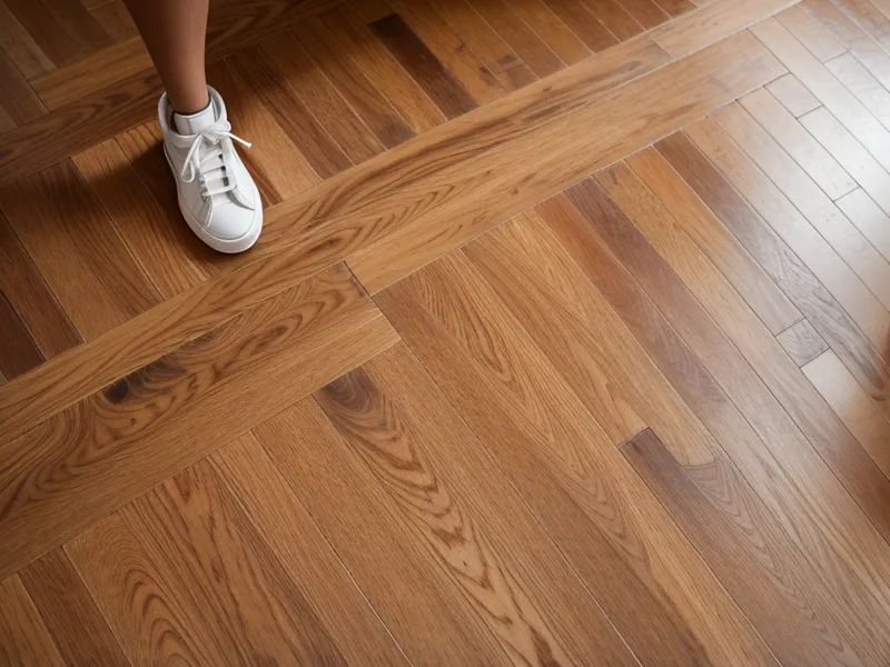 Parquet en bois clair d'une entrée d'appartement enfin dégagée et propre.